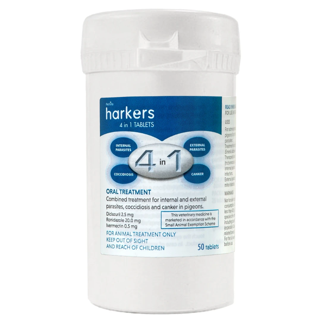 Harkers 4 In 1 Tablets Oral Treatment For Parasites, Coccidiosis And Canker In Pigeons 3 Harkers 4 In 1 Tablets Oral Treatment For Parasites, Coccidiosis And Canker In Pigeons