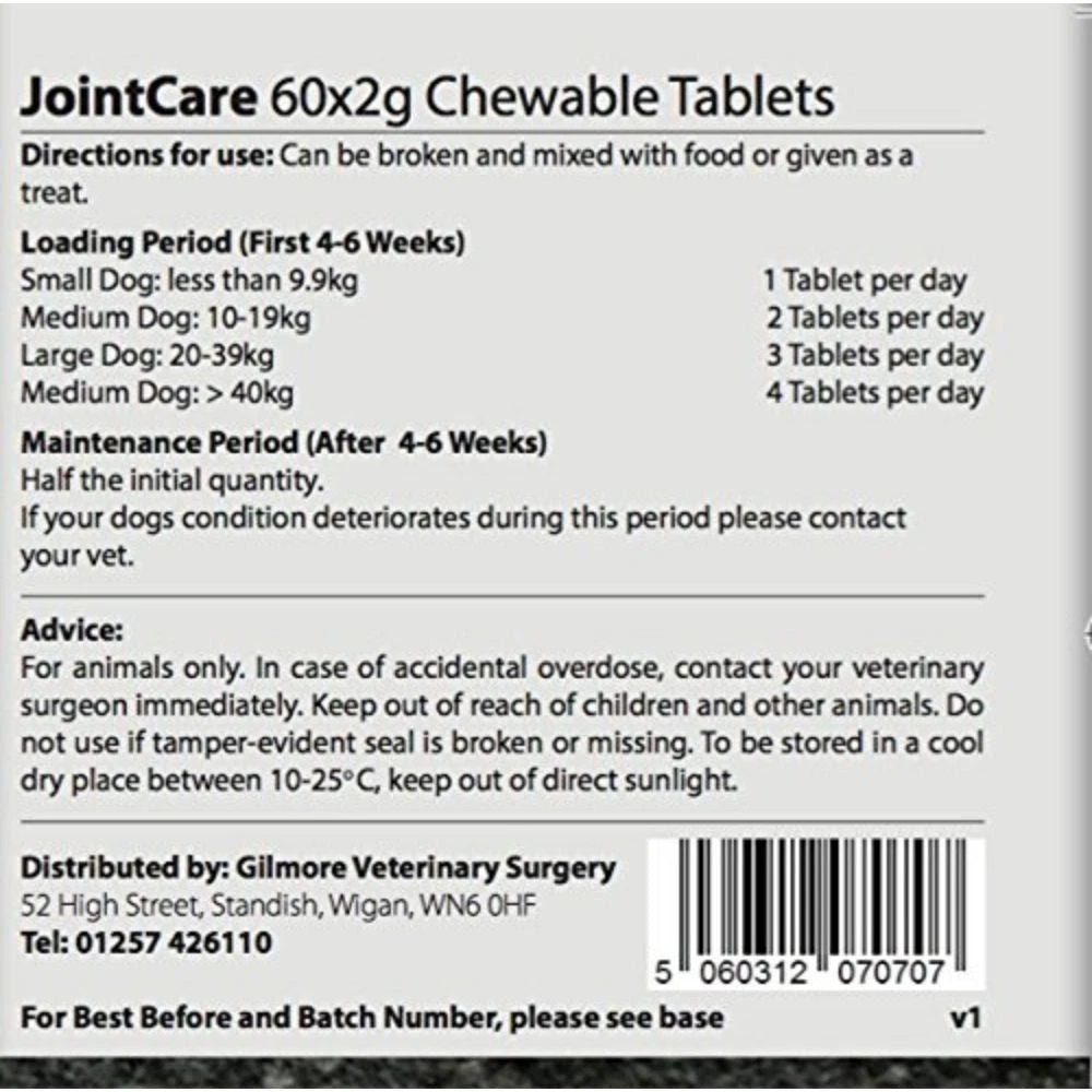 Gilmore's Glucosamine For Dogs Stiff Joint Mobility Supplement 60 Chewable Tablets 4 Gilmore's Glucosamine For Dogs Stiff Joint Mobility Supplement 60 Chewable Tablets - Image 2
