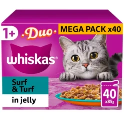 WHISKAS 1+ Cat 85g Pouches X 40 , Fish, Poultry Fish And Surf &Turf -Pet Supplies alpkinursia