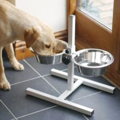 Rosewood Adjustable Height Double Dog Bowl Diner - Medium -Pet Supplies dqnrulmayzw