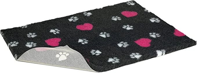 Non-Slip Vet Bed Charcoal And Cerise Hearts And White Paws 26x20 Inch 3 Non-Slip Vet Bed Charcoal And Cerise Hearts And White Paws 26x20 Inch