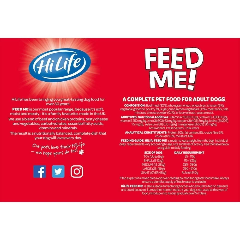 Hi Life Feed Me! Complete Moist Dog Food With Beef Cheese & Veg 6kg Carry Pack 4 Hi Life Feed Me! Complete Moist Dog Food With Beef Cheese & Veg 6kg Carry Pack - Image 2