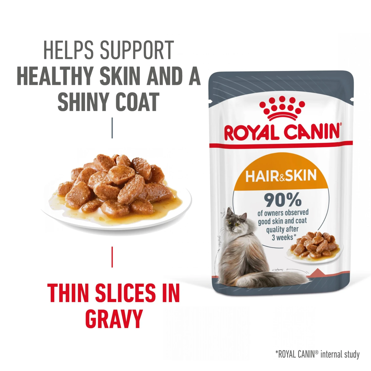 Royal Canin Wet Cat Food Hair & Skin Care In Gravy Pack Of 12 X 85g 4 Royal Canin Wet Cat Food Hair & Skin Care In Gravy Pack Of 12 X 85g - Image 2